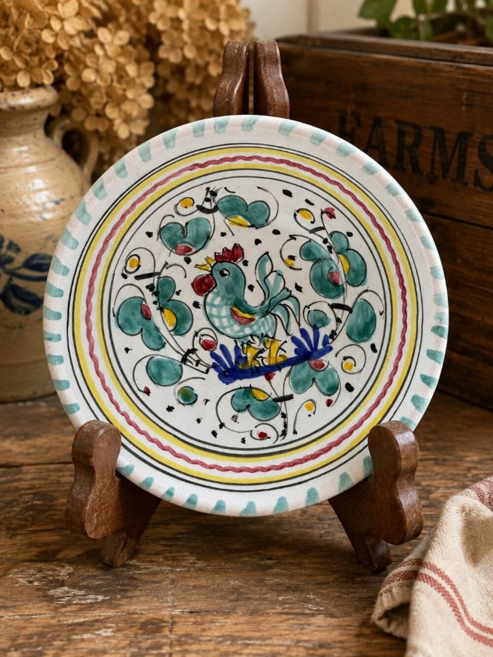 Orvieto Green Rooster Coupe Pasta/Soup BowlMade In Italy